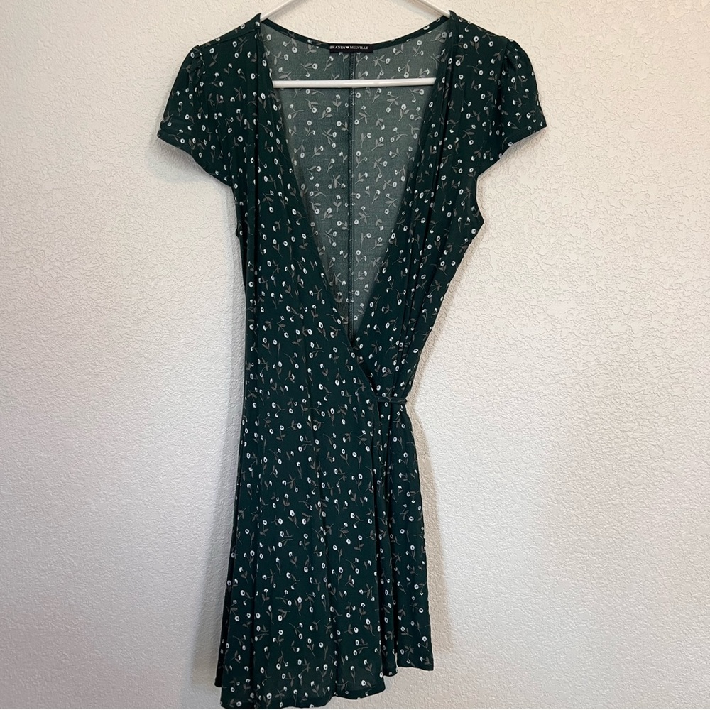 Brandy Melville green floral wrap dress